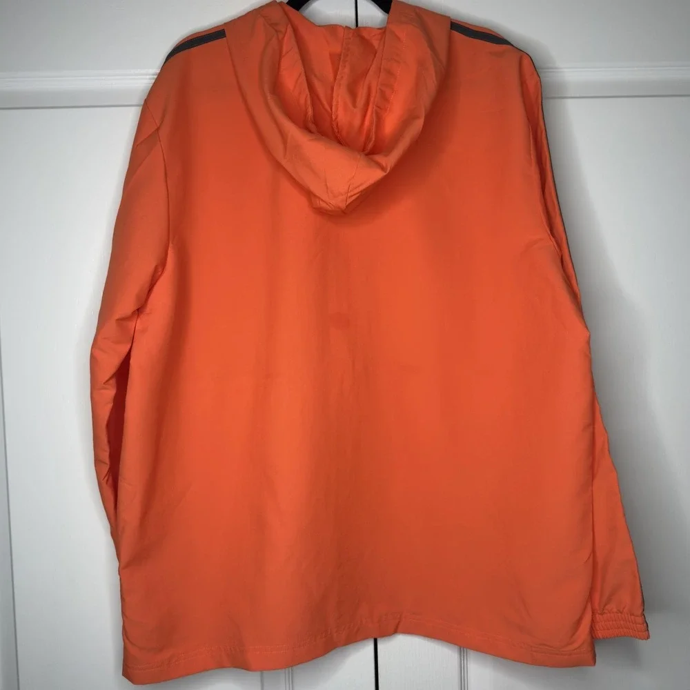 Adidas Track Jacket Mens XL Orange Hooded 3 Stripe Full Zip Pockets Athletic - Picture 4 of 8
